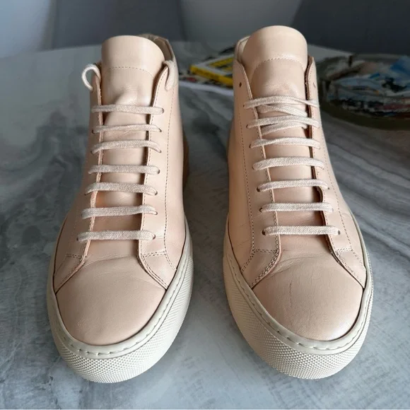 Common Projects Original Achilles Blush Pink Mid Top Leather Sneakers